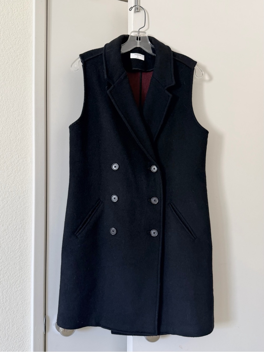 UNTUCKit Sleeveless Double-Breasted Wool Dress Coat - Black